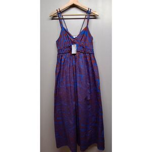 New Nine West Maxi Dress Women Size M Blue Brown Sleeveless Bohemian Casual